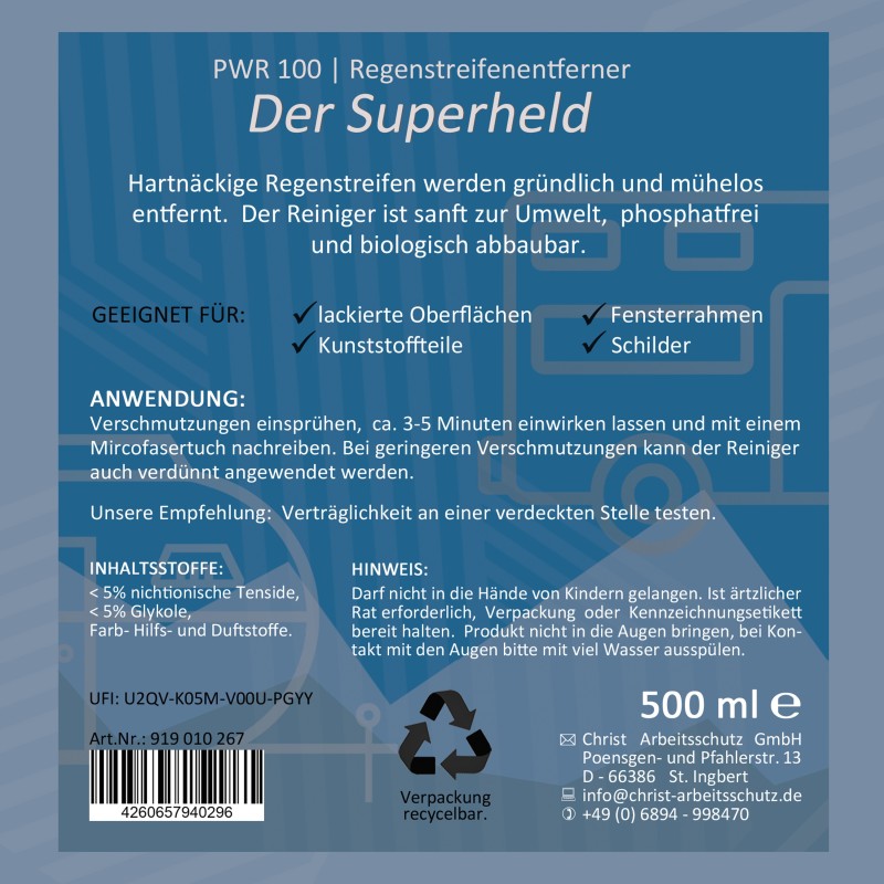 PWR100 REGENSTREIFEN-ENTFERNER